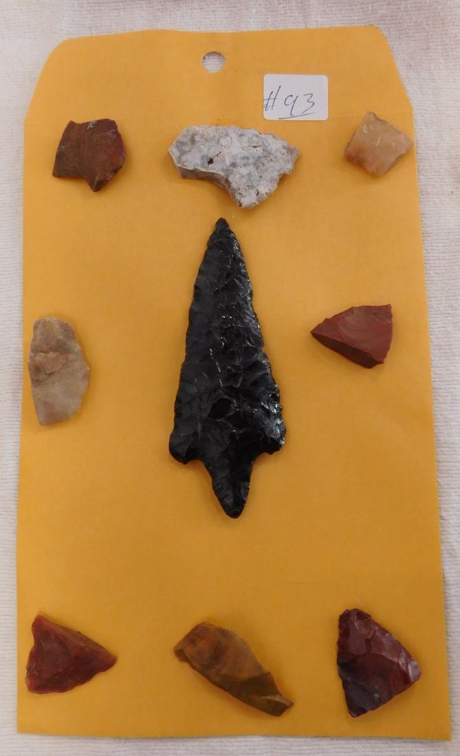 California Artifact Collection: California Artifact Collection, pre-historic items. Made of obsidian and chert scrapers, the main item measures 4.5" x 1.5". Humboldt County, California, USA. Stem base point. Condition: Minor base ni