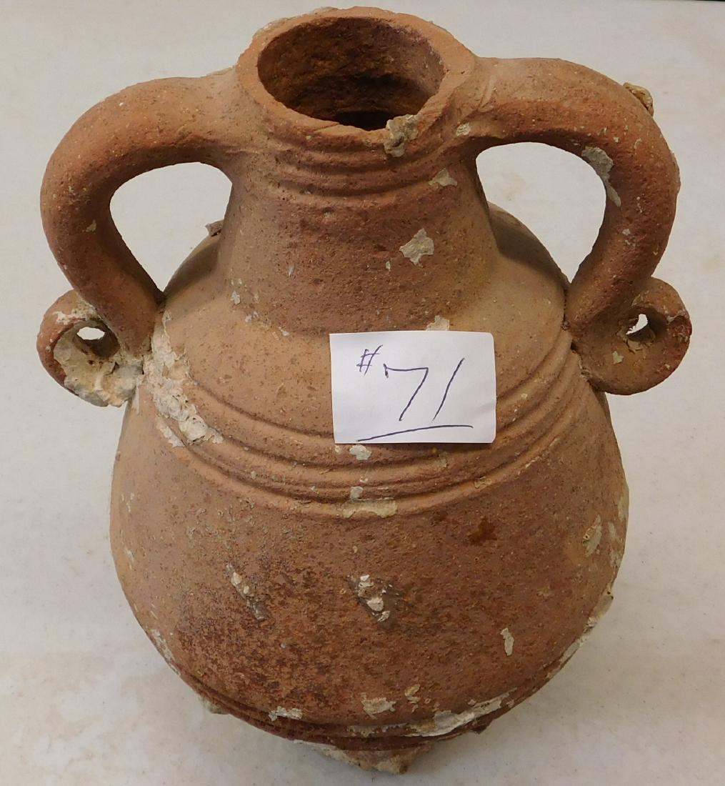 Roman Amphora: Roman Amphora, circa 2000 years old. Made of clay, the item measures 6.5" x 6.5" x 9.5" tall. Mediterranean Sea find. Condition: Found under water, see images. Shipping: $36.00 w/insurance and signatu