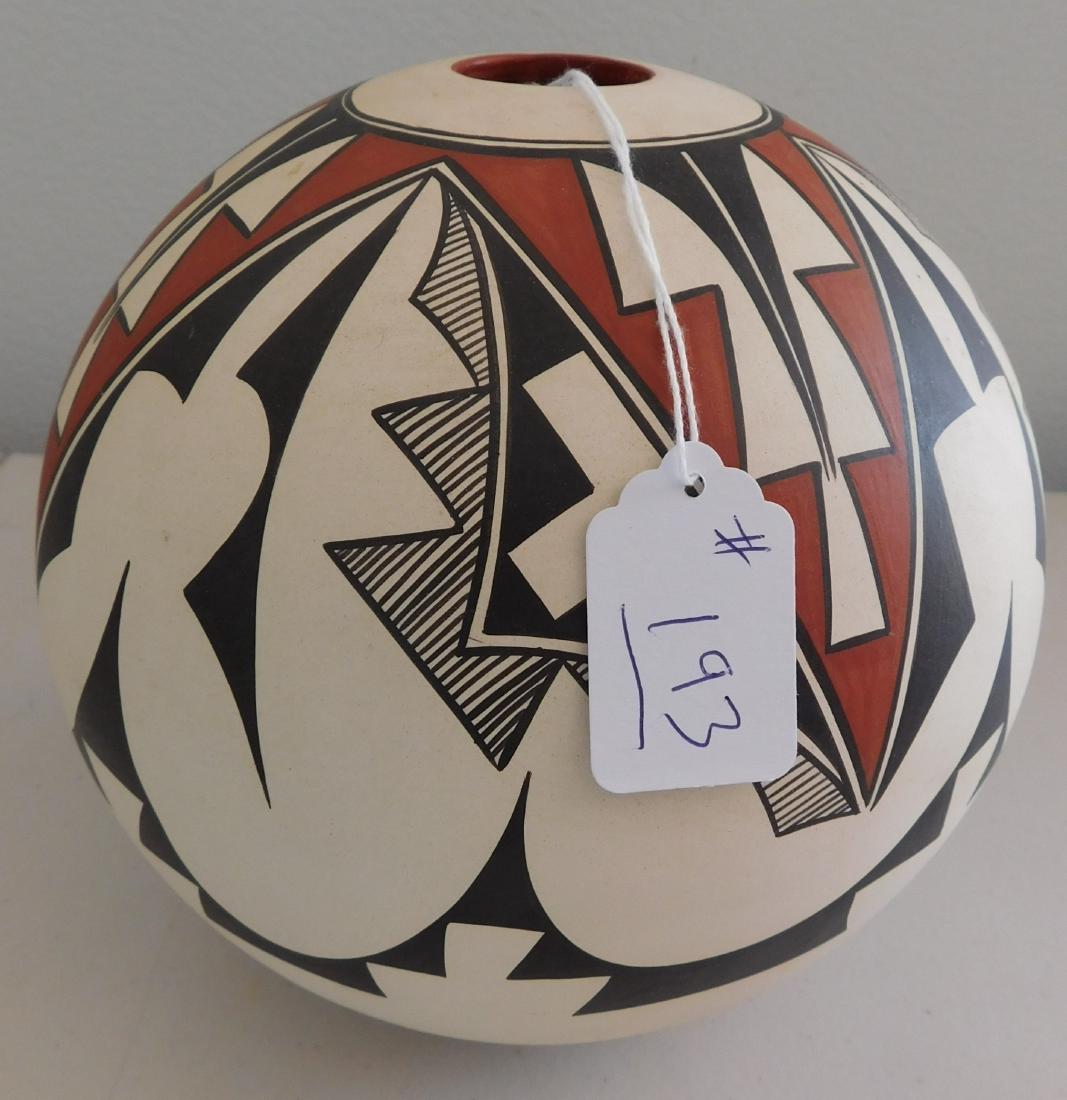 Navajo Polychrome Olla: Navajo Polychrome Olla, 1988. Made of clay and paint, the item measures 7.5" x 7". Navajo, New Mexico. Signed Mary Saxon. Condition: Good, see images. Shipping: $40.00 w/insurance and signature, USA e