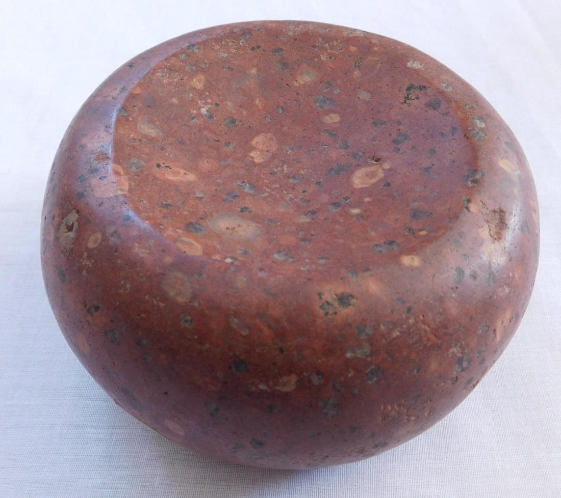 Red Discoidal: Red Discoidal, pre-historic item. Made of porphyry stone, the item measures 5" x 2.5". Pike County, Illinois. Condition: Good, see images. Shipping: $21.50 w/insurance and signature, due to value and 