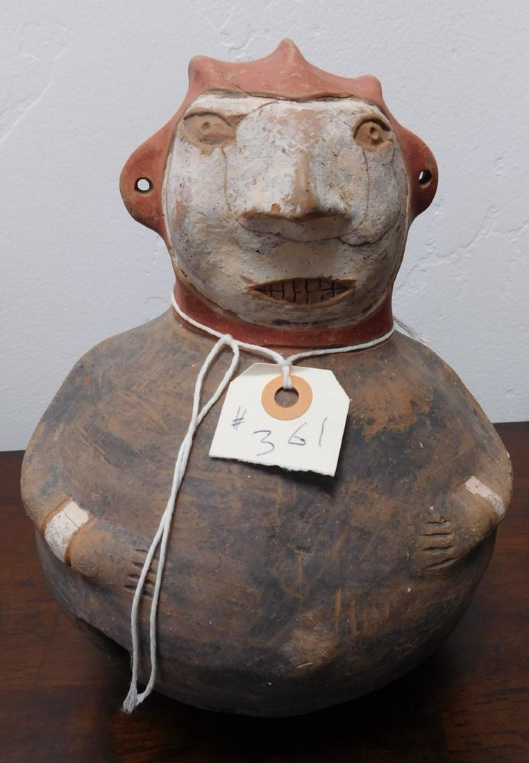 Quapaw Incensor: Quapaw Incensor, pre-historic item. Made of clay and paint, the item measures 9" x 7" x 7". Arkansas. Nice effigy pot. Condition: Good, face cracks, see images. Shipping: $35.00 w/insurance and signat