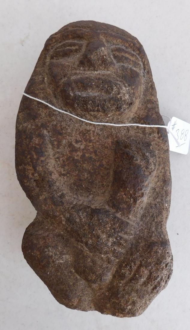 Maori Stone Figure: Maori Stone Figure, pre-contact period. Made of granite, the item measures 8" x 4" x 2". New Zealand. Human figure holding a club. Condition: Good, some wear, see images. Shipping; $28.50 w/insurance 
