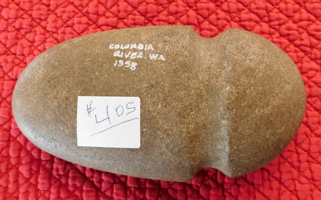 Grooved Axe: Grooved Axe, pre-historic item. Made of granite, the item measures 6 1/2" x 2 1/2". Columbia River. Condition: Good, see images. Shipping: $16.50 w/insurance and signature.