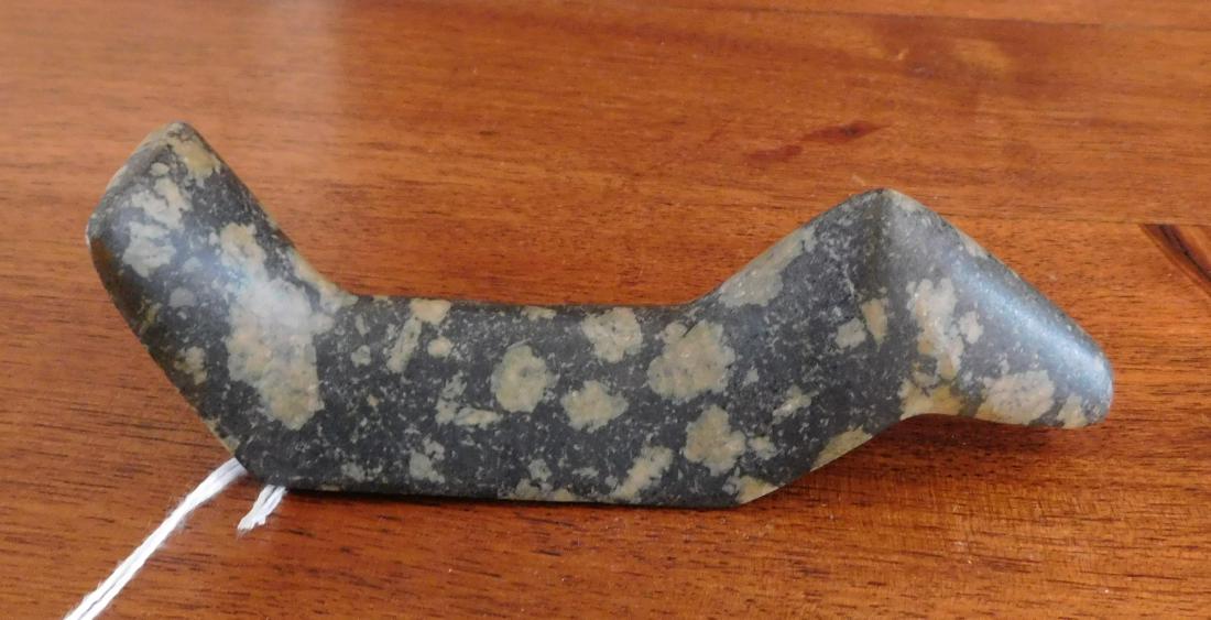Birdstone: Birdstone, pre-historic item. Made of porphyry stone, the item measures 5" long. Licking County, Ohio. Condition: Good, see images. Shipping: $16.50 w/insurance and signature.