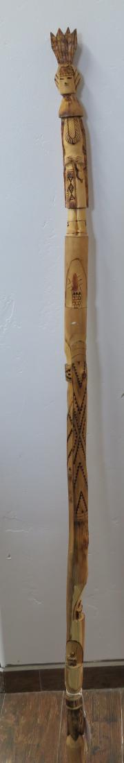 Kachina Speakers Staff: Kachina Speakers Staff, c. 1980s. Made of cottonwood, the item measures 59" x 2 1/2". Hopi, Northern-Central Arizona. Nice carving. Condition: Very good, see images. Shipping: $55.00 USA estimate only