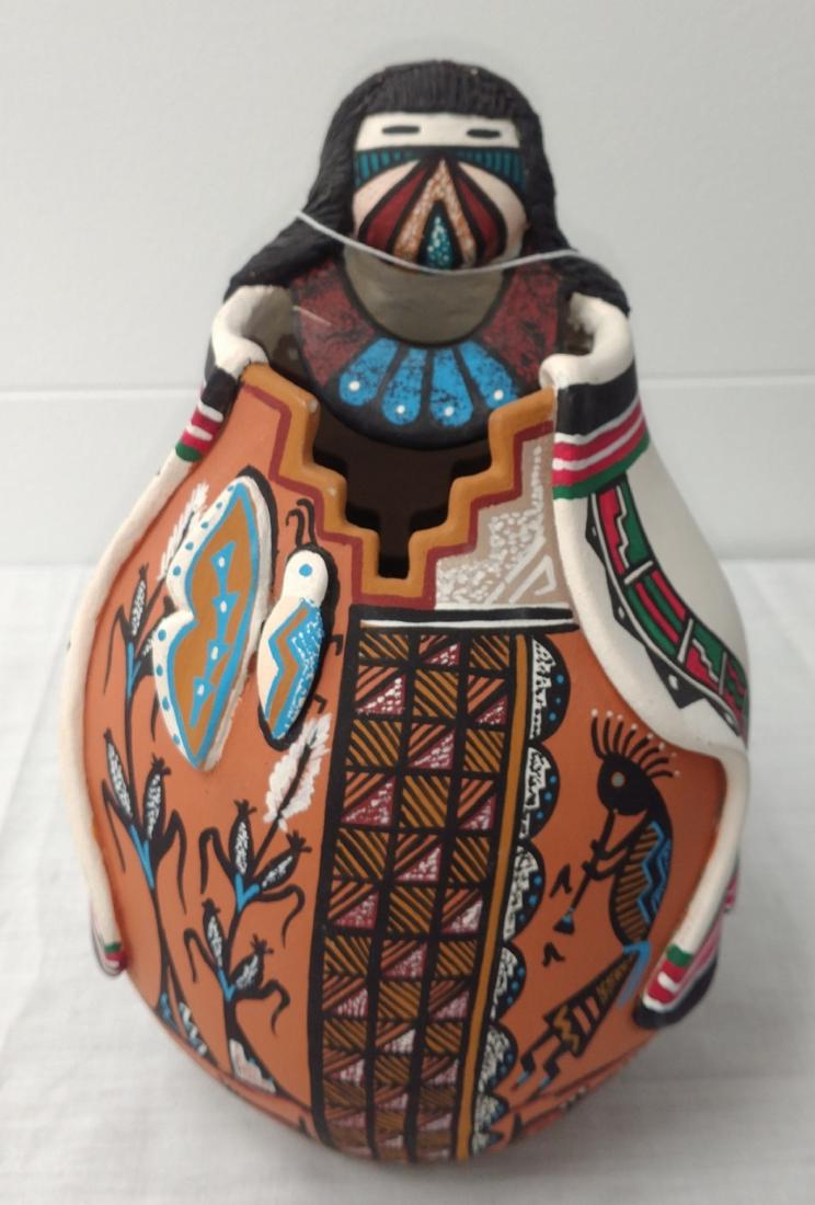 Jemez Polychrome Jar: Jemez Polychrome Jar, modern item. Made of clay and paint, the item measures 10" x 7". New Mexico. Condition: Good, minor wear, see images. Shipping: $32.50 w/insurance and signature, double-boxed.