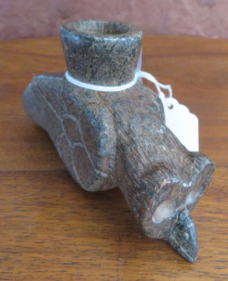 Owl Effigy Pipe: Owl Effigy Pipe, pre-historic item. Made of steatite, the item measures 5" x 1 1/2" x 2 3/4". Ohio. Condition: As found, see images. Shipping: $20.00 w/insurance and signature.