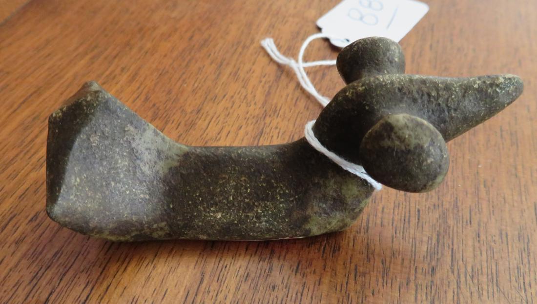 Popeyed Birdstone: Popeyed Birdstone, pre-historic item. Made of granite, the item measures 3 1/2" x 1 1/2" x 1 5/8". Auglaize County, Ohio. Condition: Good, see images. Shipping: $15.50 w/insurance and signature.
