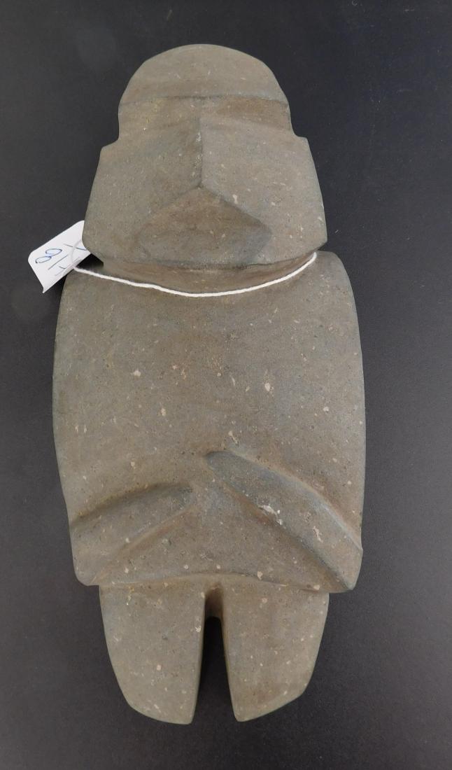 Mezcala Figure: Mezcala Figure, pre-Columbian item. Made of basalt, the item measures 9" x 4" x 2 1/2". Guerrero, Mexico. From an old, 1960s California collection. Helm Certificate of Authenticity available. Broad pi