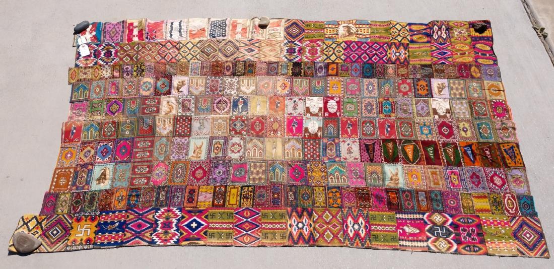 Cigar Box Label Swatch Blanket: Cigar Box Label Swatch Blanket, late 19th century item. Made of cotton, the item measures 72" x 36". USA. 248 squares, large variety of figures. Condition: Good, pre-owned, see images. Shipping: $25.5