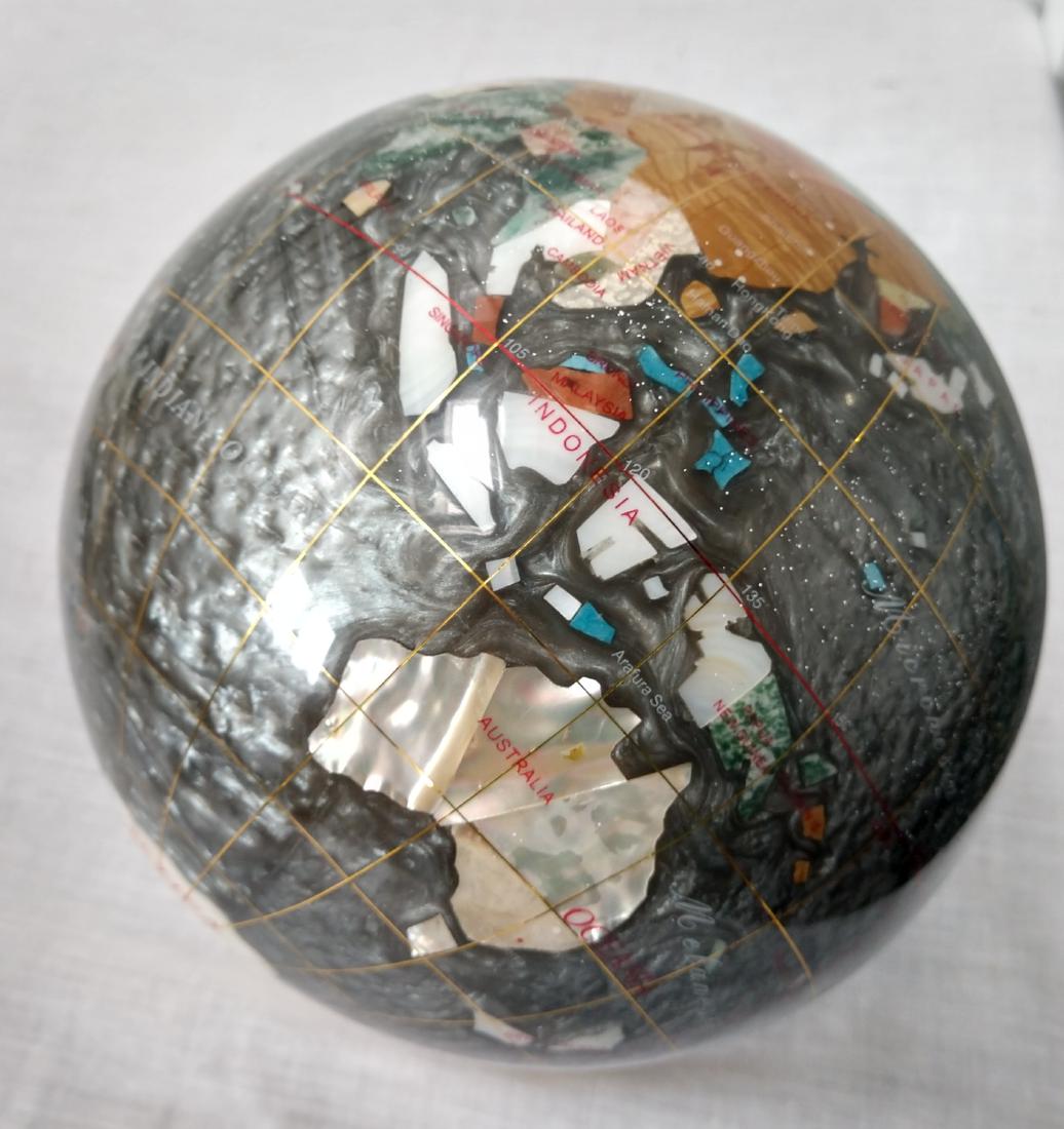 World Globe: World Globe, c. 1980s. Made of various stones representing land, the relatively light item measures 6" in diameter. Probably from India. Condition: Globe only, no stand, see images. Shipping: $16.50 w