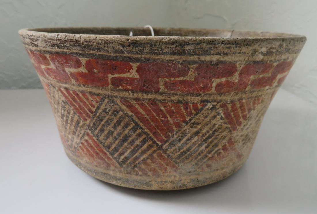 Teotihuacan Polychrome Bowl: Teotihuacan Polychrome Bowl, pre-Columbian item. Made of clay and paint, the item measures 7 1/2" x 7 1/2" x 3 1/2". Teotihuacan, Mexico. Condition: Cracked, see images. Shipping: $30.00 w/insurance a