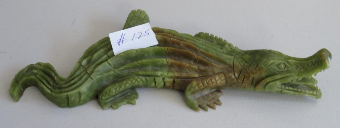 Chinese Alligator Carving: Alligator Carving, Ming dynasty. Made of serpentine, the item measures 13" x 4" x 2". China. Ex-Heritage of the Americas Museum. Condition: Nick on tail and foot, see images. Shipping: $30.00 w/insura