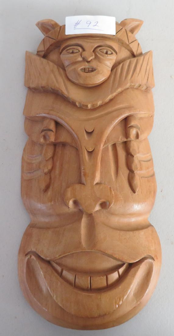Pacific Rim Mask: Pacific Rim Mask, c. 1950s. Made of wood, the item measures 16" x 8" x 3". Indonesian. Double effigy. Condition: Wear, see images. Shipping: $30.00 w/insurance and signature, due to value.
