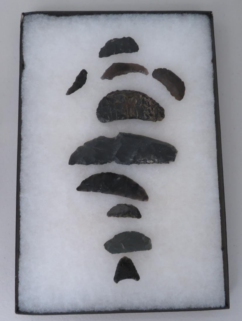 California Crescent Collection: California Crescent Collection, pre-historic items. Made of obsidian stone, the items measure from 1" to 4 1/2" long. Sutter County, California. Rare items. From a 60-year-old California collection. F