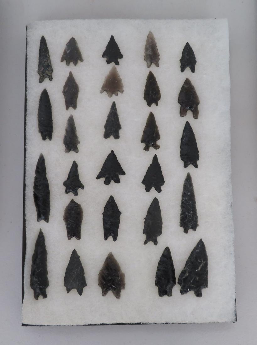 California Obsidian Collection: California Obsidian Collection, pre-historic items. Made of obsidian stone, the items measure from 1 1/4" to 2 3/4" long. Fresno County, California. Pinto Basins. From a 60-year-old California collect