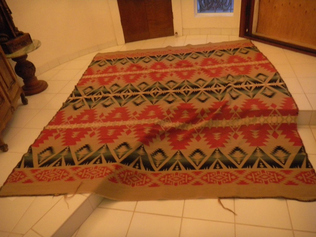 Blanket Ralph Lauren: Ralph Lauren Blanket made in Italy approximately 1960's????. The Blanket is 108 x 90 inches made of wool. The Blanket has Indian Design There is slight edge fraying- Shipping $20.00