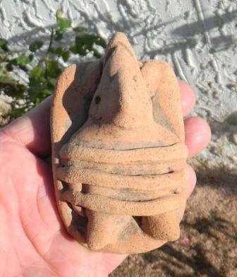 Pre-Columbian Figure: Pre-Columbian Figure of a person strapped to a bed. The person may depict a prisoner or patient and is probably Colima 500 to 1000 AD, Shipping 10.00