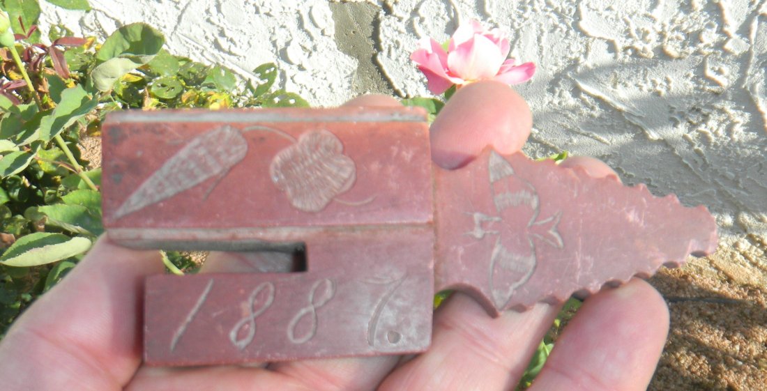 Stone Pipe: Fine Old Stone pipe from Minnesota dated 1887. This has fine patina- Bowl only there is no stem 5x2x1 inches. Shipping 12.50