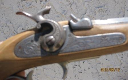 Pistol: Black Powder Pistol- Cap and ball pistol with wood and Steel 13x5 inches. Modern Replica. Shipping $15.00 Parts missing