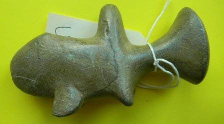 Pipe Whale Effigy: Whale effigy pipe, brown steatite from Northern California approximately 5x2 inches. Good condition