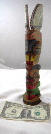 Canadian Northwest Coast Wood Totem Pole: Northwest Coast Painted Canadian Totem Pole, measuring 3x12 inches. Condition Very good Shipping $15.00