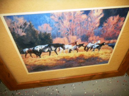 Framed Picture: Framed Print of Appaloosa Horses signed by Claire Gorldick. Framed print measures 24x22 inches. Print measures 14x11 inches. Fair Condition Shipping $18.00