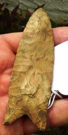 Dalton point: Dalton point, cream chert, found in Colorado, exemplary example, approximately 4 1/4 by 1 15/16. Shipping $15.00. Tiny chips
