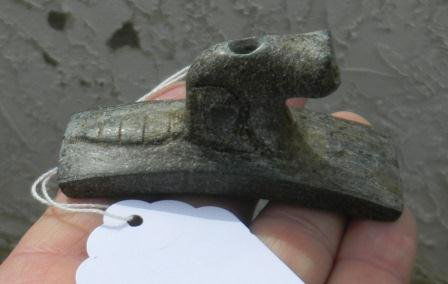 Effigy Platform Pipe: Effigy Platform Pipe, Beaver effigy, steatite, found in Illinois, approximately 3 3/8 by 3/16. Shipping $15.00. Fine condition