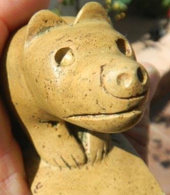 Stone Smoking Pipe: Stone Smoking Pipe, from Ohio, Measuring 4 by 2 1/2 by 1 1/2 inches. This pipe is a bear effigy and this is Hopewell style probably early historic. Shipping $15.00. Good condition