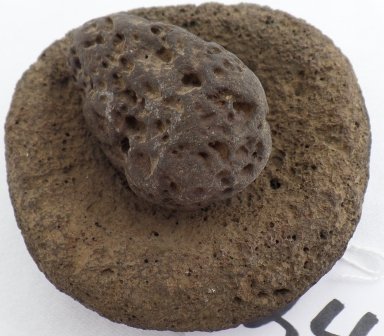 Paint or Medicine Mortar & Pestle: Paint or Medicine Mortar & Pestle. 3.5" x 3". Made of vesicular basalt. Apache County, Arizona. Condition: As Found (Good). Shipping: $12