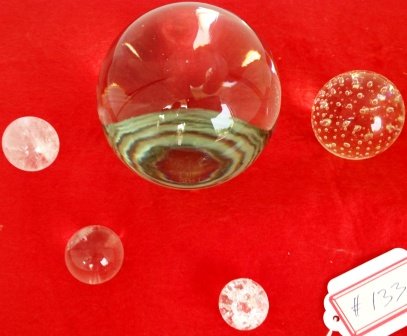 5 Crystal Balls: 5 Crystal Balls. 1 in to 4 in. in diamater. Modern. Condition: Good. Shipping: $25.