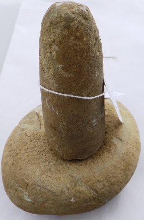 Mortal & Pestle: Mortar & Pestle. Chumash Tribe. 7 in x 5 in. Found in Santa Maria, CA. Prehistoric. Condition: Some dings and damage. Shipping: $25.