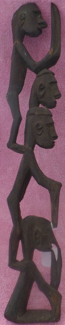 New Guinea Totem, with Custom Stand: This is a 1900 Hardwood three figure New Guinea Totem. This item is believed to be from Sepic River Area. This Museum Quality Piece is from a San Diego, California Estate. The Totem measures 27 1/2 x 