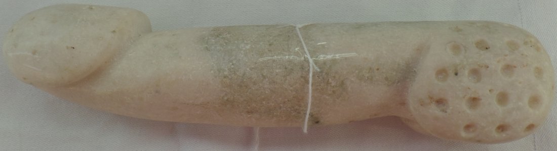 Chinese Jadeite Phallus: Early 1900's White Marble or Jadeite phallus. This possible fertility symbol is very collectible. There are minor nicks and scratches. Requires double-box. Shipping $18.