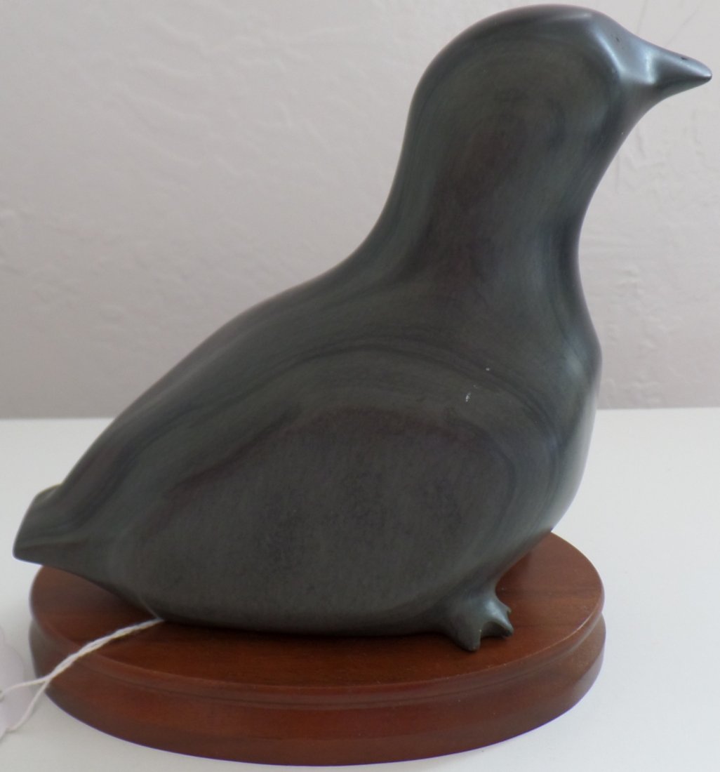 Eskimo Stone Carving: 1960s Eskimo Stone Carving made of hard steatite. Measures 8" x 5" x 3". Signed #2673 A6CBC on bottom. Eskimo, Inuit. Has nice wood oval stand included. Condition: Very nice. Shipping: $24.