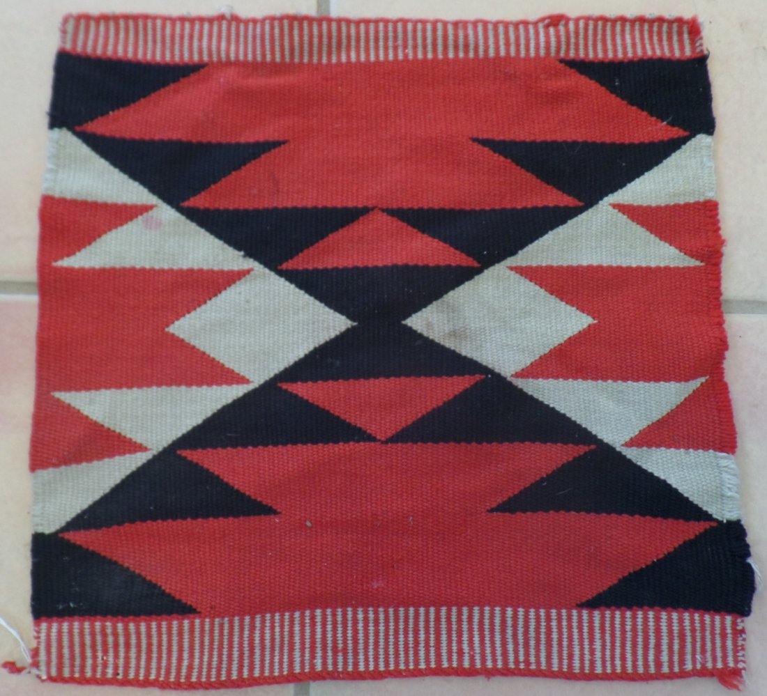 German Town Weaving: Navajo German Town Weaving from the 1890's made from wool. This item measures 16 x 16 inches. There is some edge damage and needs cleaning. $16.50