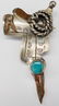 Unusual Sterling Silver & Turquoise Saddle Pin - 5