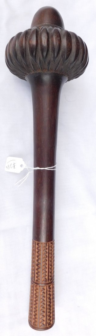 Fijian Throwing Club: Fijian Throwing Club, circa 1880s. Made of wood, item measures 15" x 4". From Fiji. Fancy engraving on lower handle. Condition: Very nice with patina, see images. Shipping: $22.50.