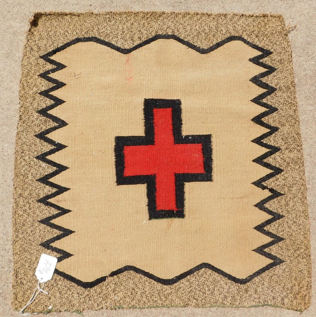Germantown Navajo Weaving: Germantown Navajo Weaving, circa 1880s. Made of wool and measuring 20" x 20". Navajo, New Mexico. Classic germantown sampler or pillow cover. Condition: Stains, small hole, see images. Shipping: $20.0