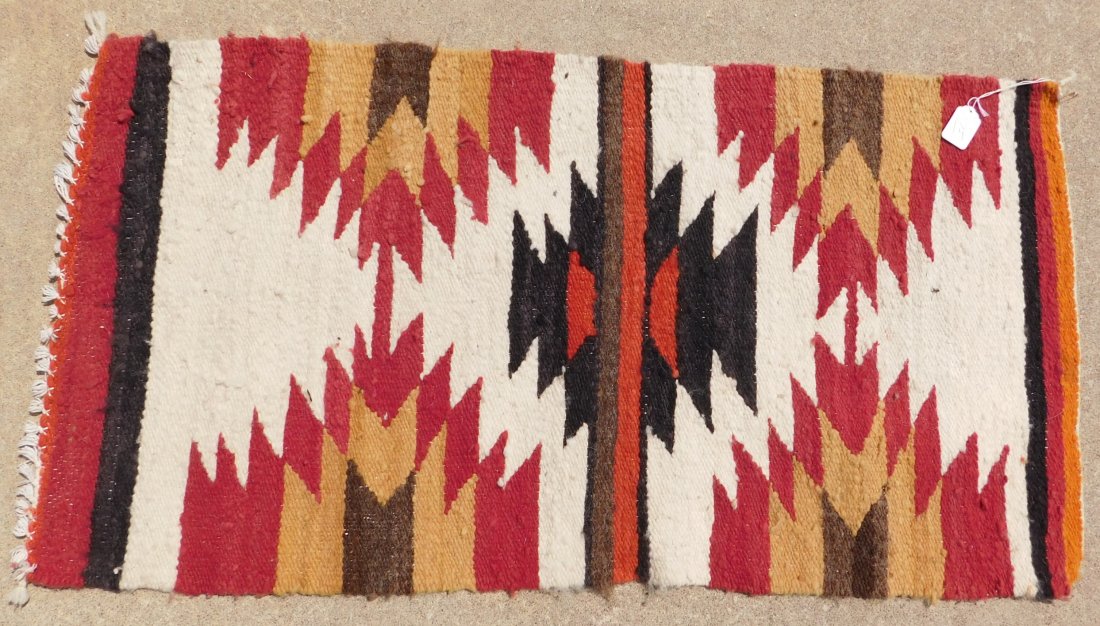 Navajo Weaving: Navajo Weaving, circa 1950s. Made of wool and measuring 38" x 19", from Gallup, New Mexico. Classic Gallup throw. Condition: Good, see images. Shipping: $20.00.