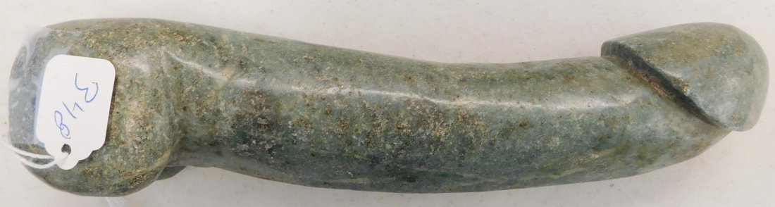 Chinese Jade Phallic Stone: Chinese Jade Phallic Stone, Ming Dynasty item. Made of jade and measuring 8.75" x 2" x 1.5", this item is from China. Condition: Good, see images. Shipping: $20.00 w/insurance and signature.