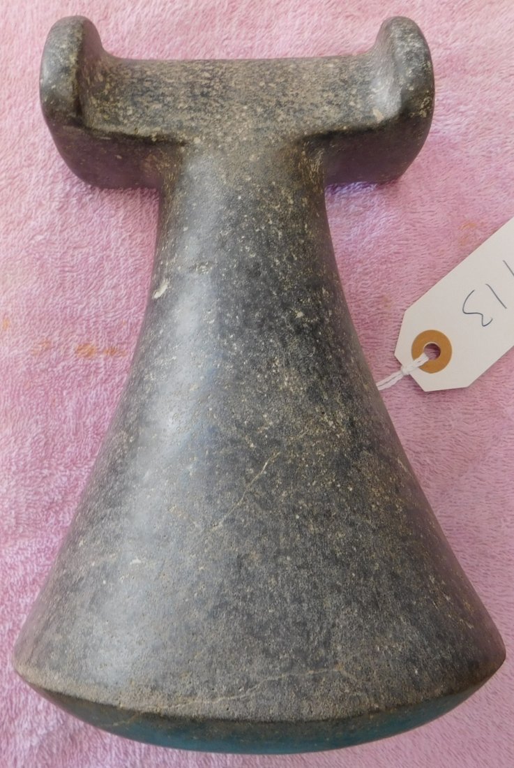 Bar Top Poi Pounder: Bar Top Poi Pounder, pre-historic item. Made of basalt, the pounder measures 5.5" x 5" x 8.25". From Society Island, Polynesian item. Fine specimen from an old California collection. Great polish all 
