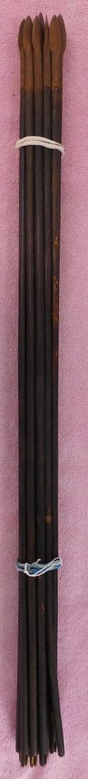 Afghan Arrows: Afghan Arrows, circa 1800s. Made of wood and steel, the items measure 29 and 30 inches long. From Afghanistan. Acquired from an antique dealer from Afghanistan. Condition: Good, see images. Shipping: