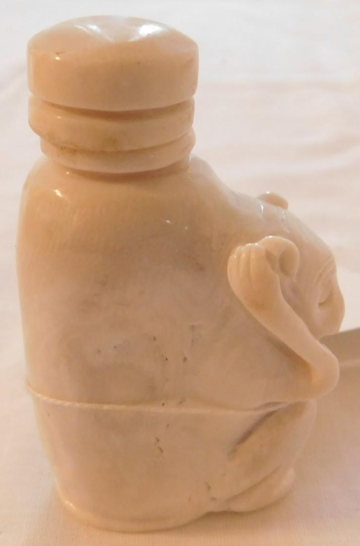 White Bamboo Coral Effigy Snuff Bottle: White Bamboo Coral Effigy Snuff Bottle, Ming dynasty. Made of coral, the item is 1" x 1.75" x 3". Chinese. Condition: Nice sculpture. Condition: Good, has spoon, see images. Shipping: $20.00 w/insuran