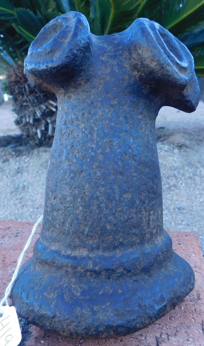 Fijian Double Effigy Owl Poi Pounder w/Helm COA: Fijian Double Effigy Owl Poi Pounder w/Helm COA, pre-historic item. Made of basalt and measuring 4.5" x 4" x 7.25". Fiji. Please note, the item appears blue in the photos, but is black. Condition: Bea