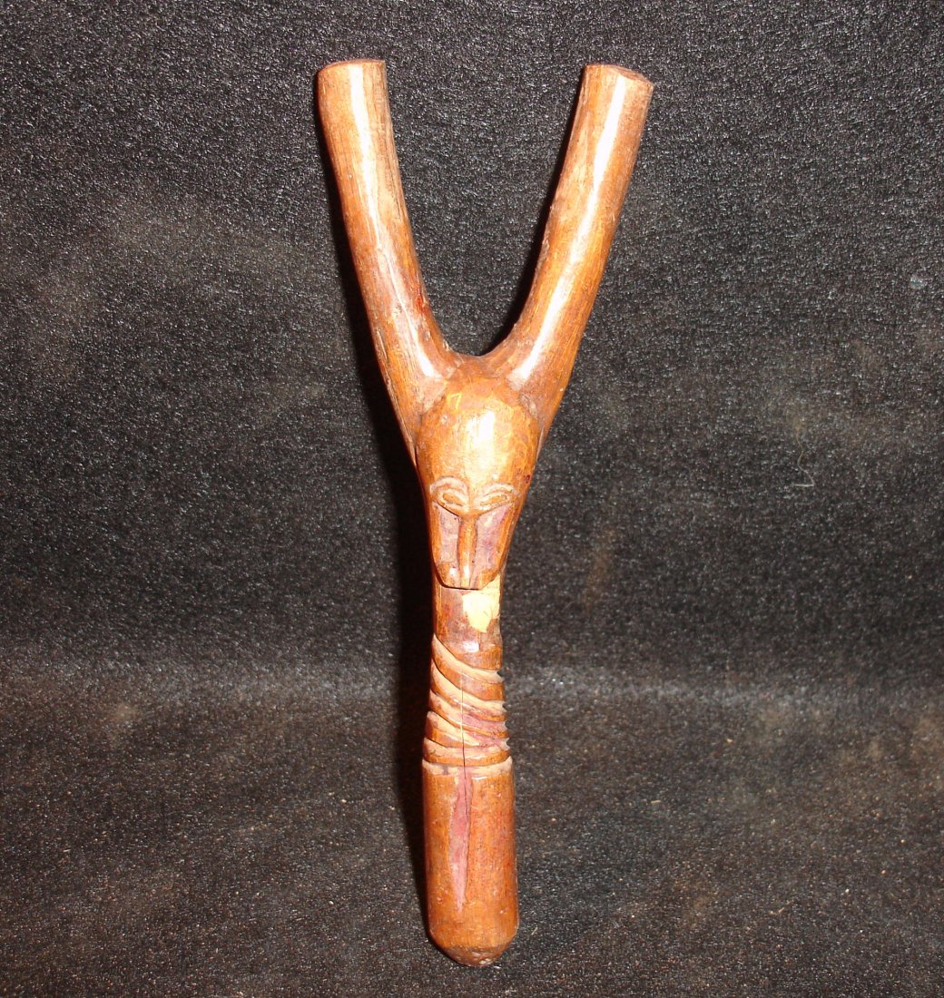 African Wooden Carved Slingshot: carved wooden sling shot 7”L