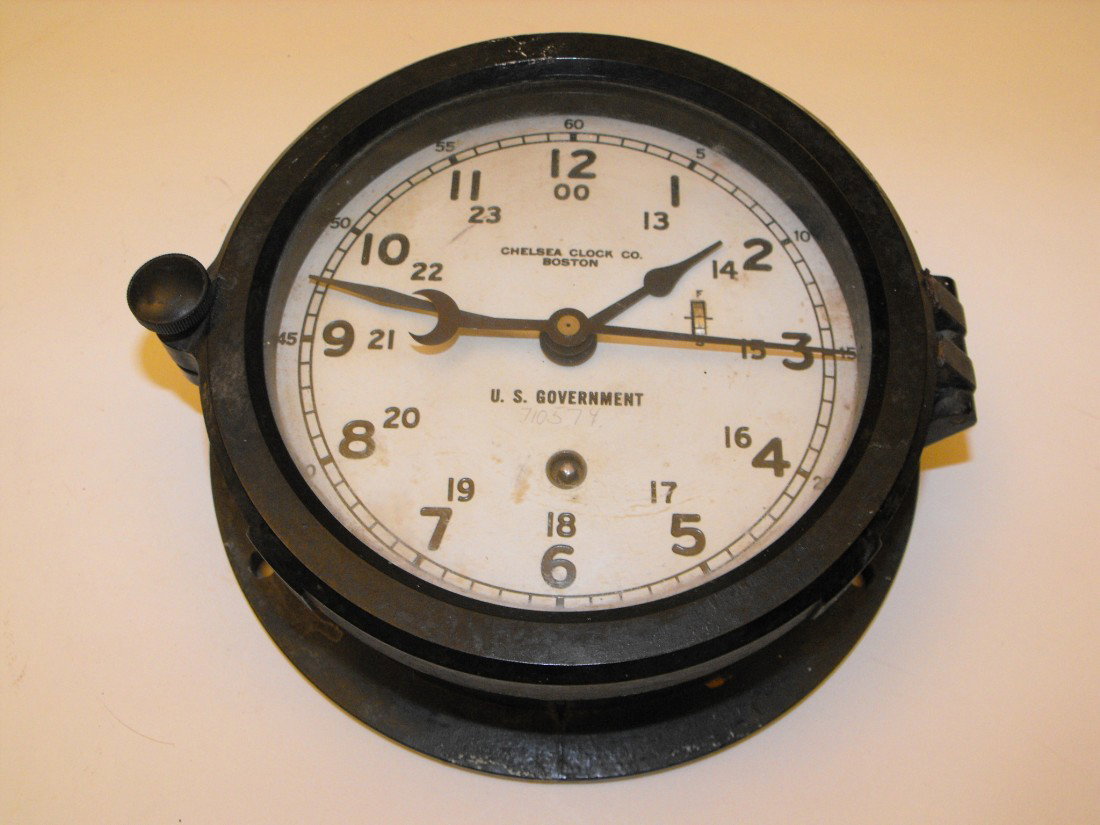 031: Chelsea Clock: US Government Clock, approx 7 1/2" across