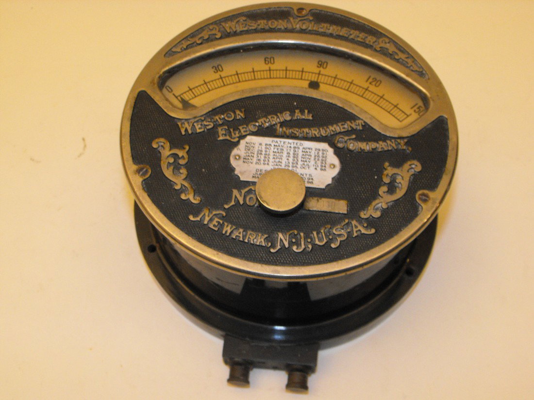 Weston Voltmeter: Newest pat of March 22nd 1898, approx 6 1/2" across x 3 3/4" thick