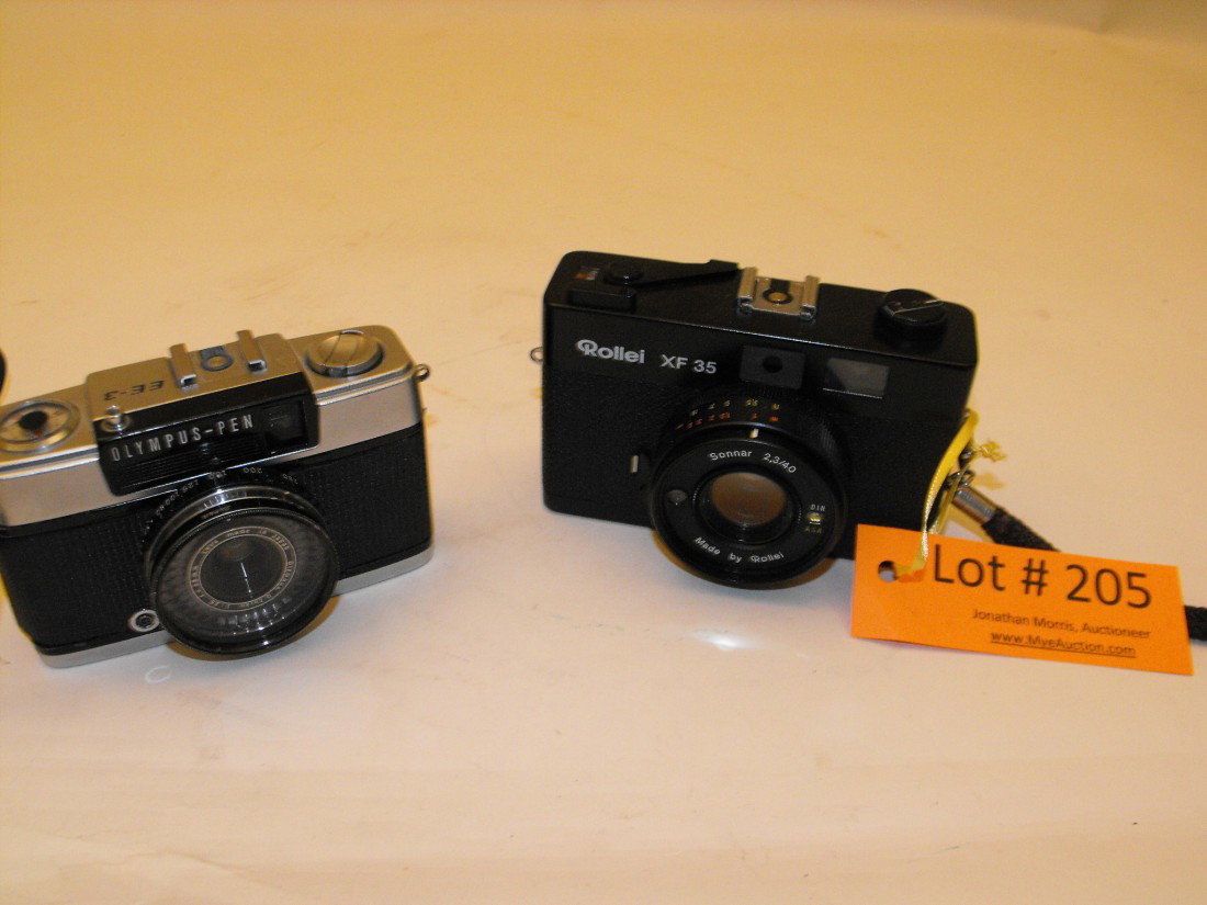 Cameras, Pair: Olympus Pen EE-3 & Rollei XF 35, Olumpus is a Half Frame Camera